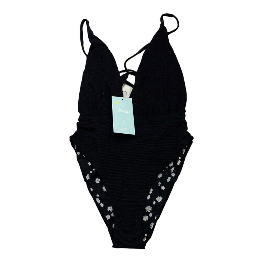 Maaji Womens S One Piece V Plunge Swimsuit Floral Daisy Black Convertible Straps